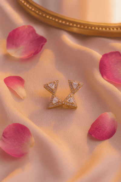 Gold - Tone Triangle Crystal Bow Stud Earrings | Geometric Anti - Tarnish - Maxiblink