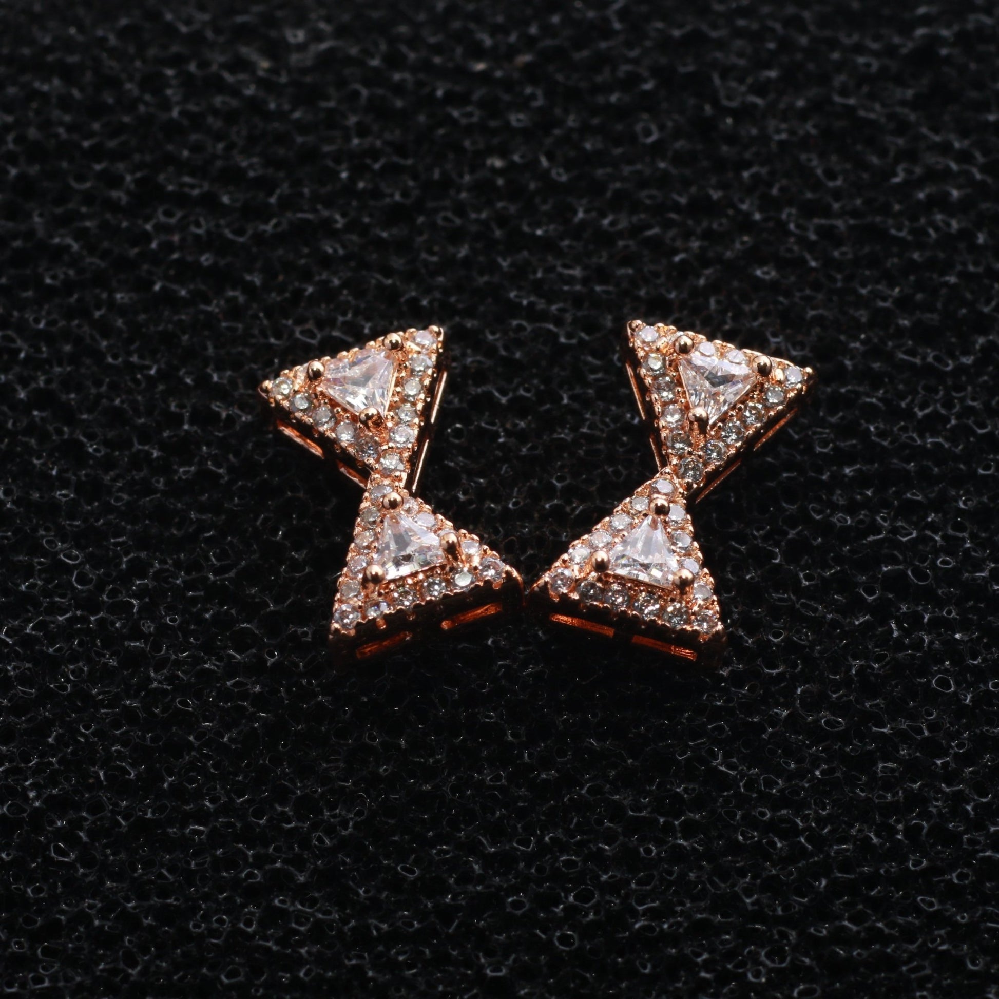 Gold - Tone Triangle Crystal Bow Stud Earrings | Geometric Anti - Tarnish - Maxiblink