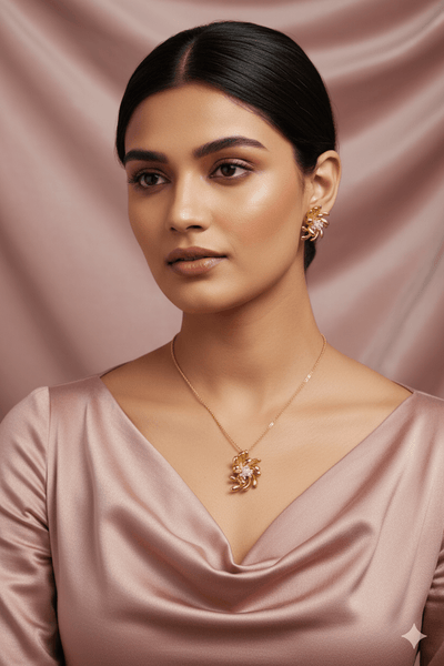 Golden Bloom Pendant Set - Floral Design Gold Plated Jewelry Set | Anti Tarnish Coating - Maxiblink