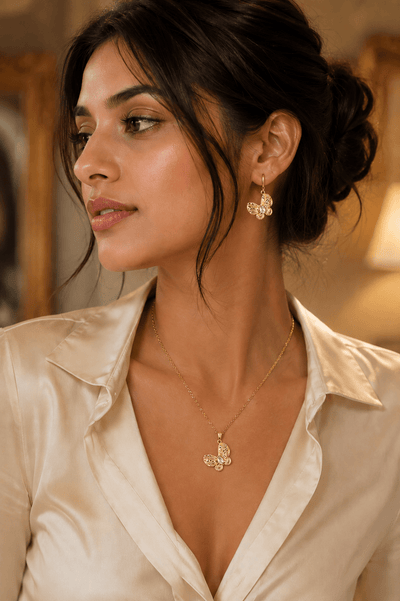Golden Butterfly Necklace & Earrings Set - Cubic Zirconia Stainless Steel Jewellery