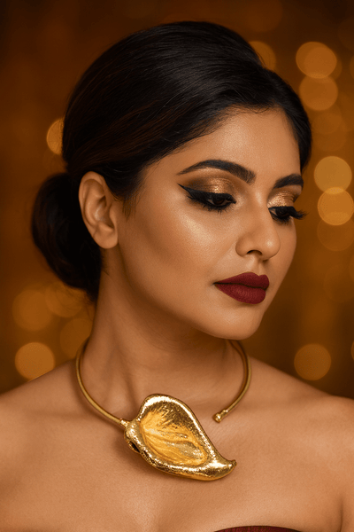 Golden Choker Necklace with Taro Plant Flower Design – Contemporary Statement Jewelry - Maxiblink