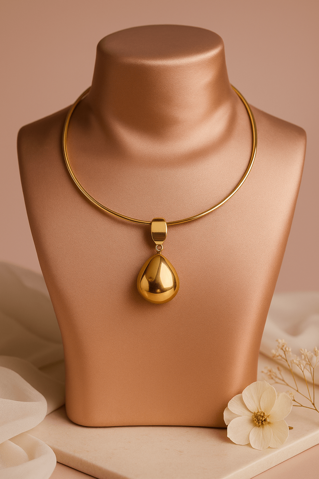 Golden Drop Shaped Pendant Choker Necklace - Maxiblink