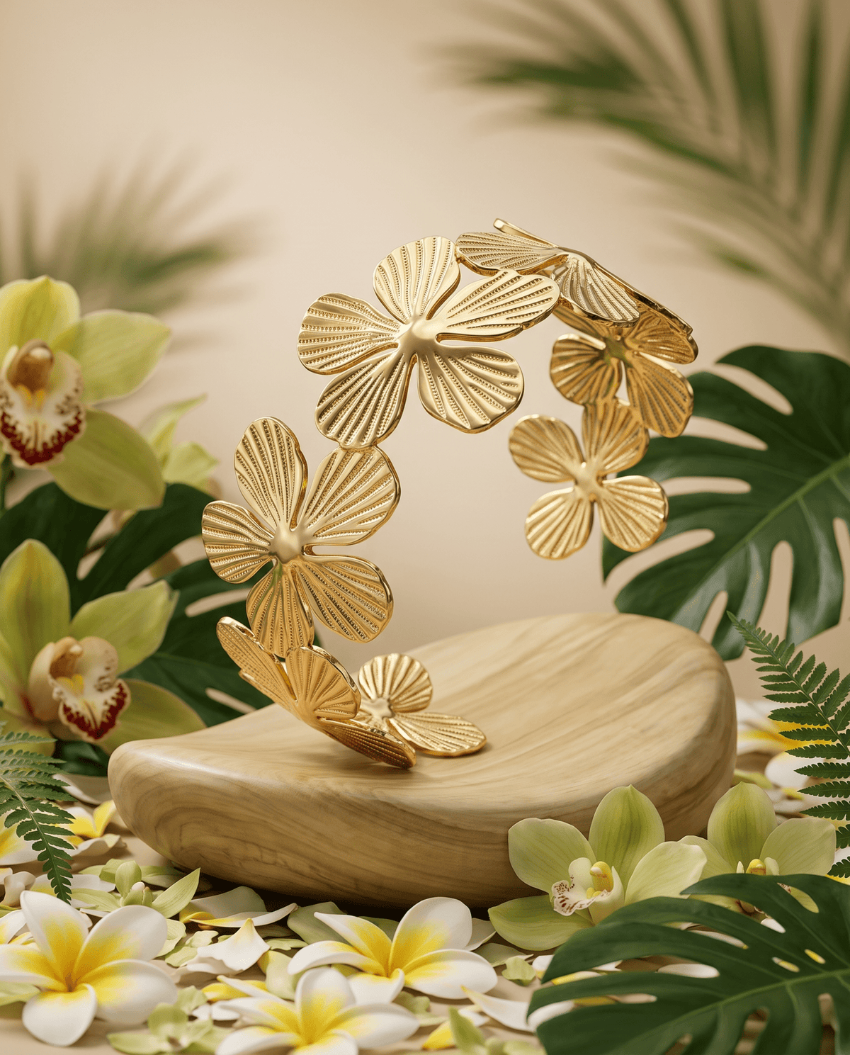 Golden Flower Link Open Cuff Bracelet - Maxiblink