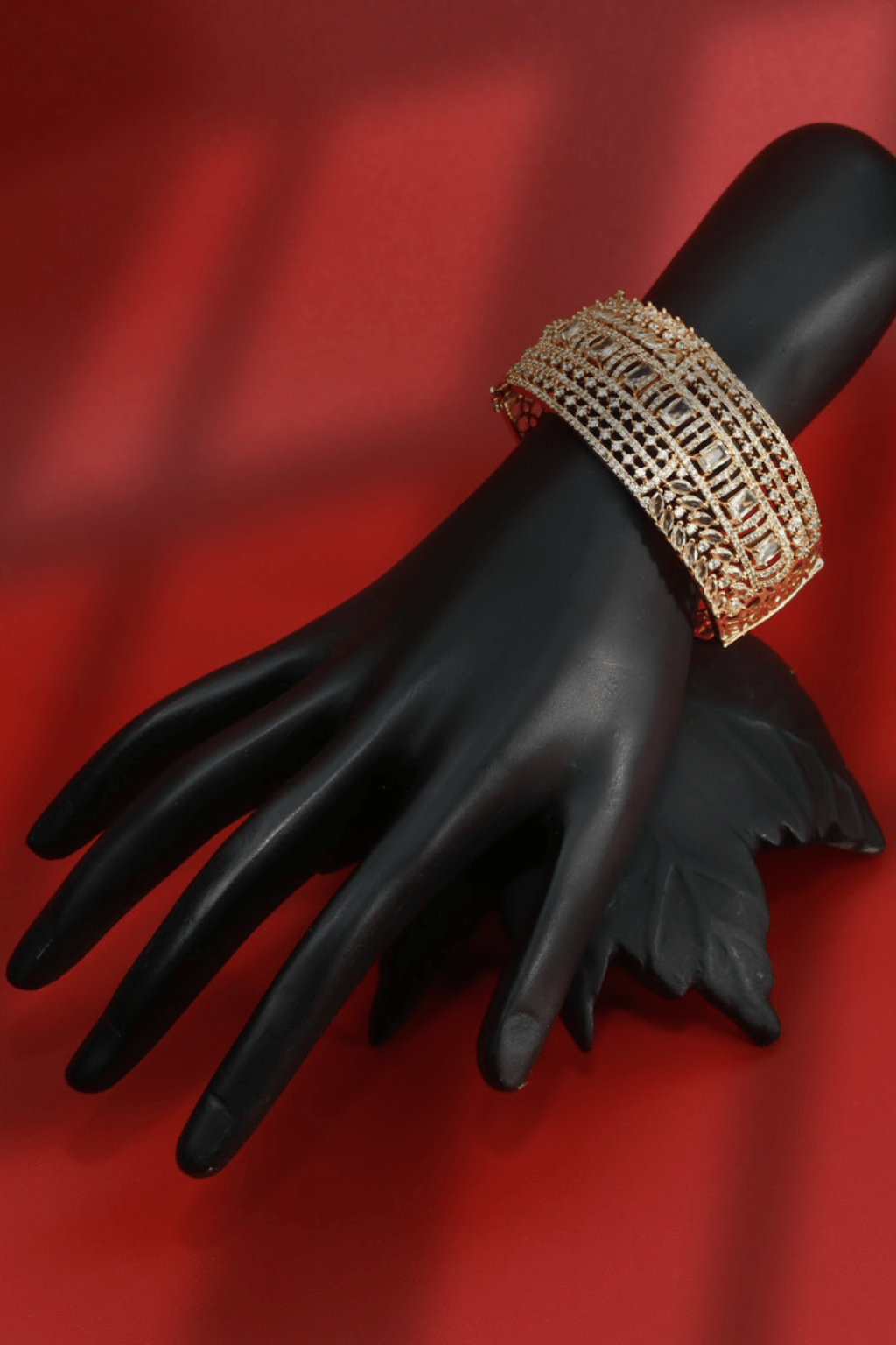 Golden Kundan Motif Broad Bracelet - Maxiblink