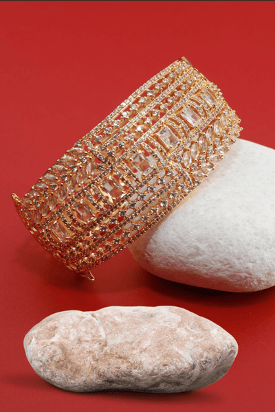 Golden Kundan Motif Broad Bracelet - Maxiblink
