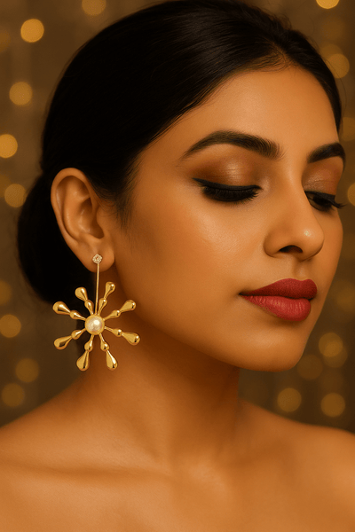 Golden Pearl Burst Statement Earrings | Anti - Tarnish Fashion Jewelry - Maxiblink