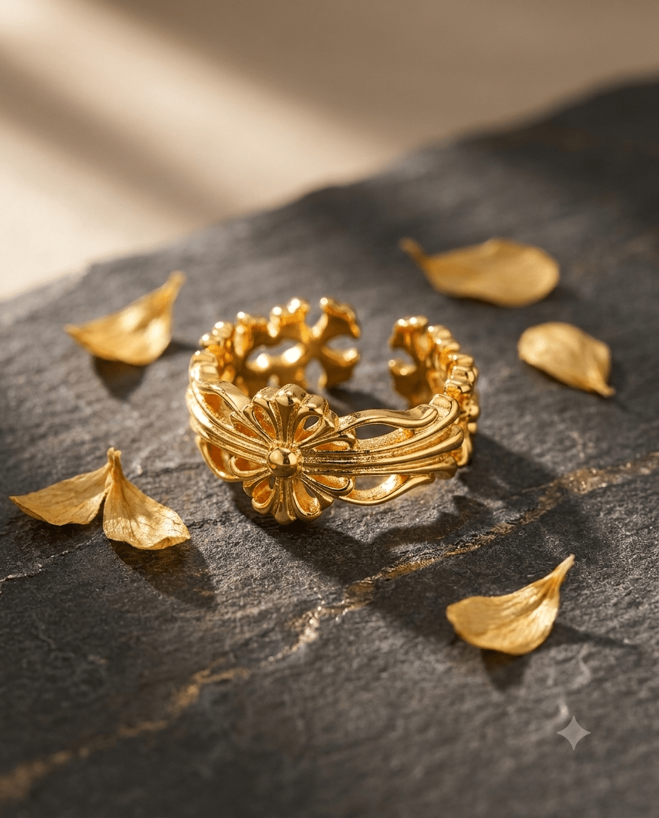 gold-plated flower ring — Gothic Flower Openwork Band Ring by MaxiBlink