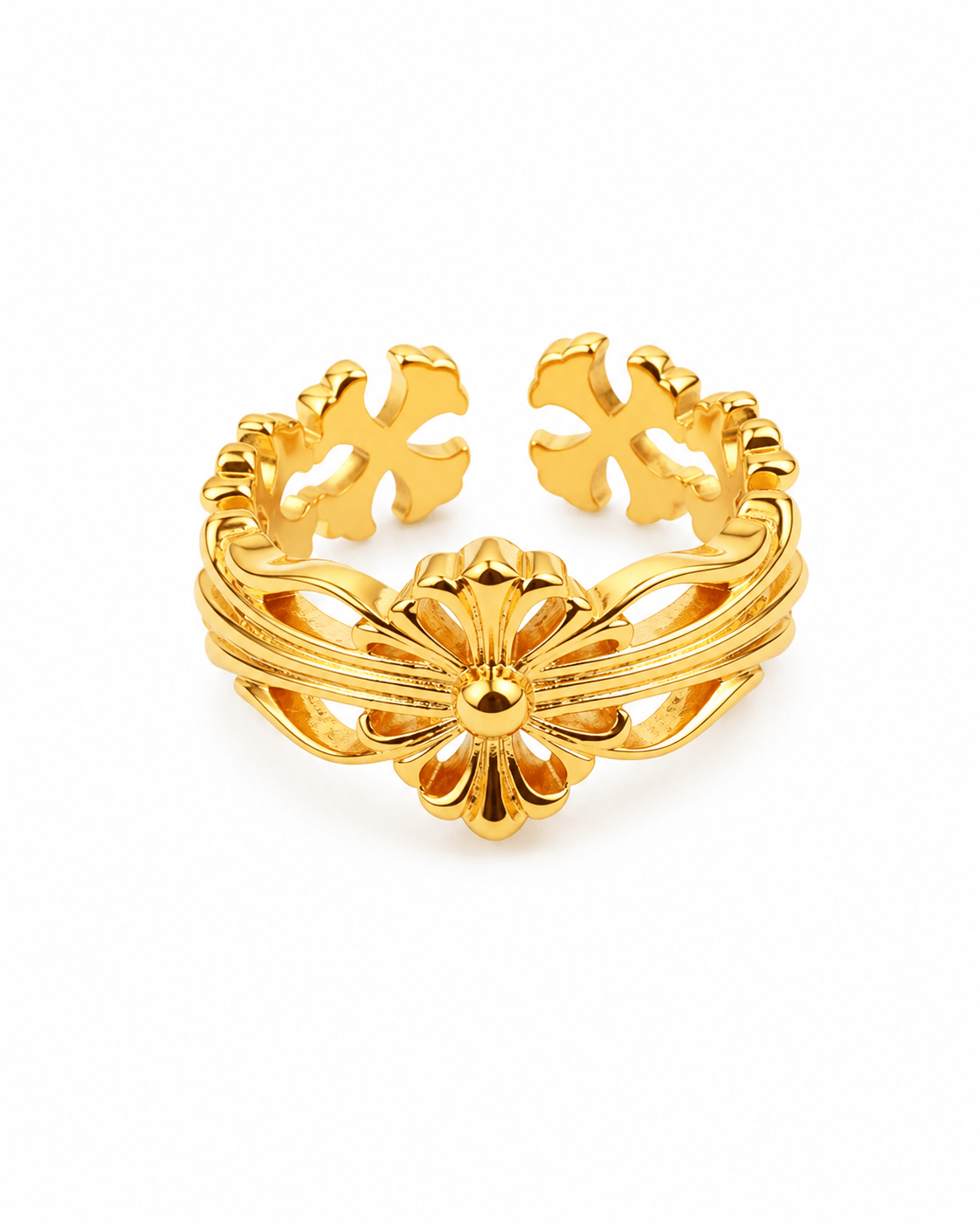 Gothic Flower Openwork Band Ring — anti-tarnish adjustable free-size ring, MaxiBlink demi-fine