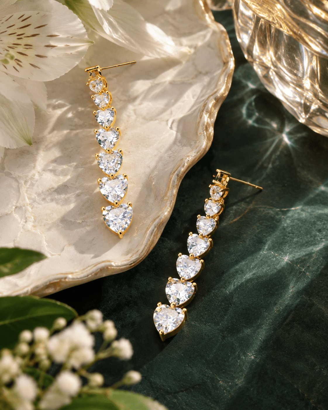 Graduated Heart Crystal Drop Earrings - Maxiblink