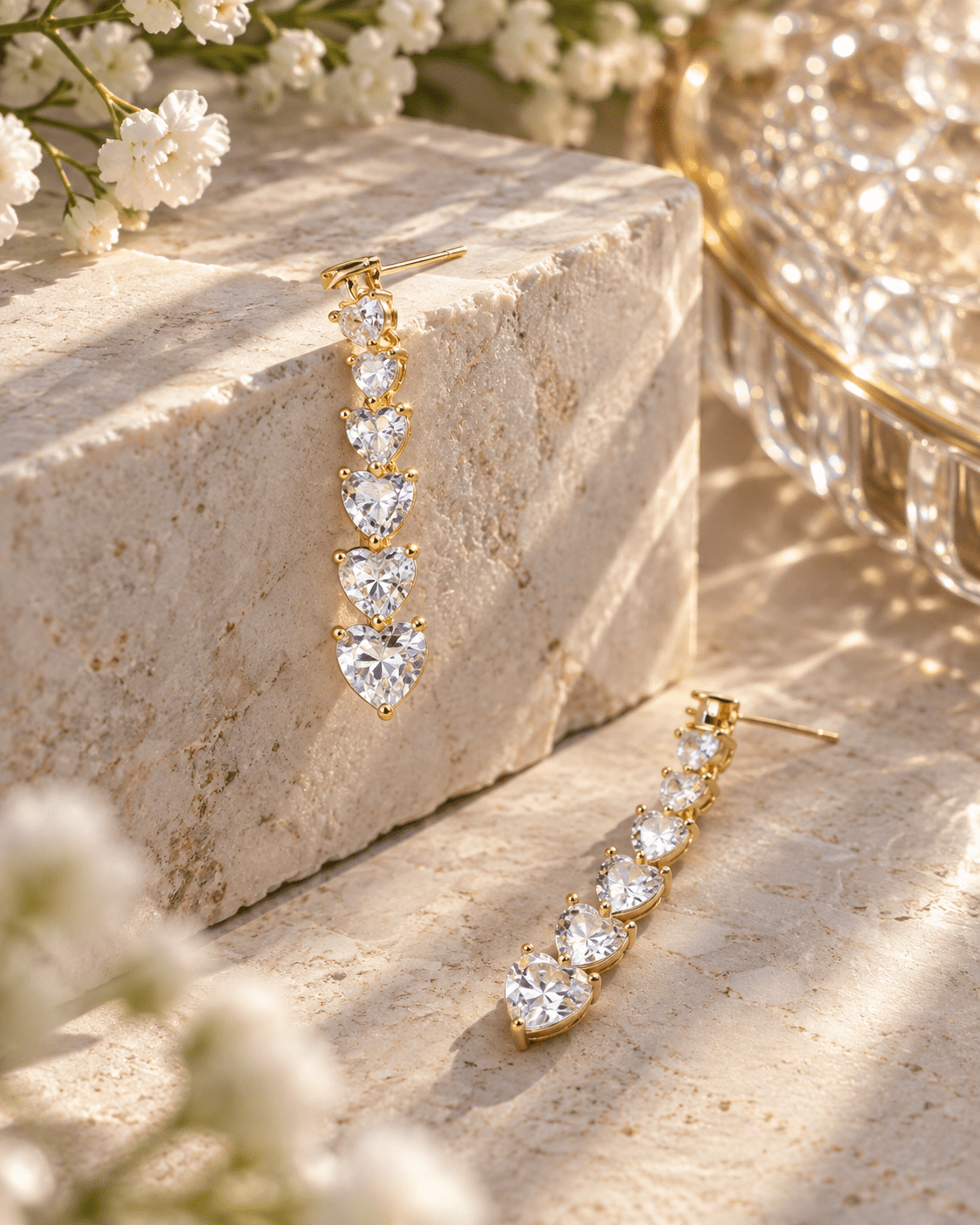 Graduated Heart Crystal Drop Earrings - Maxiblink