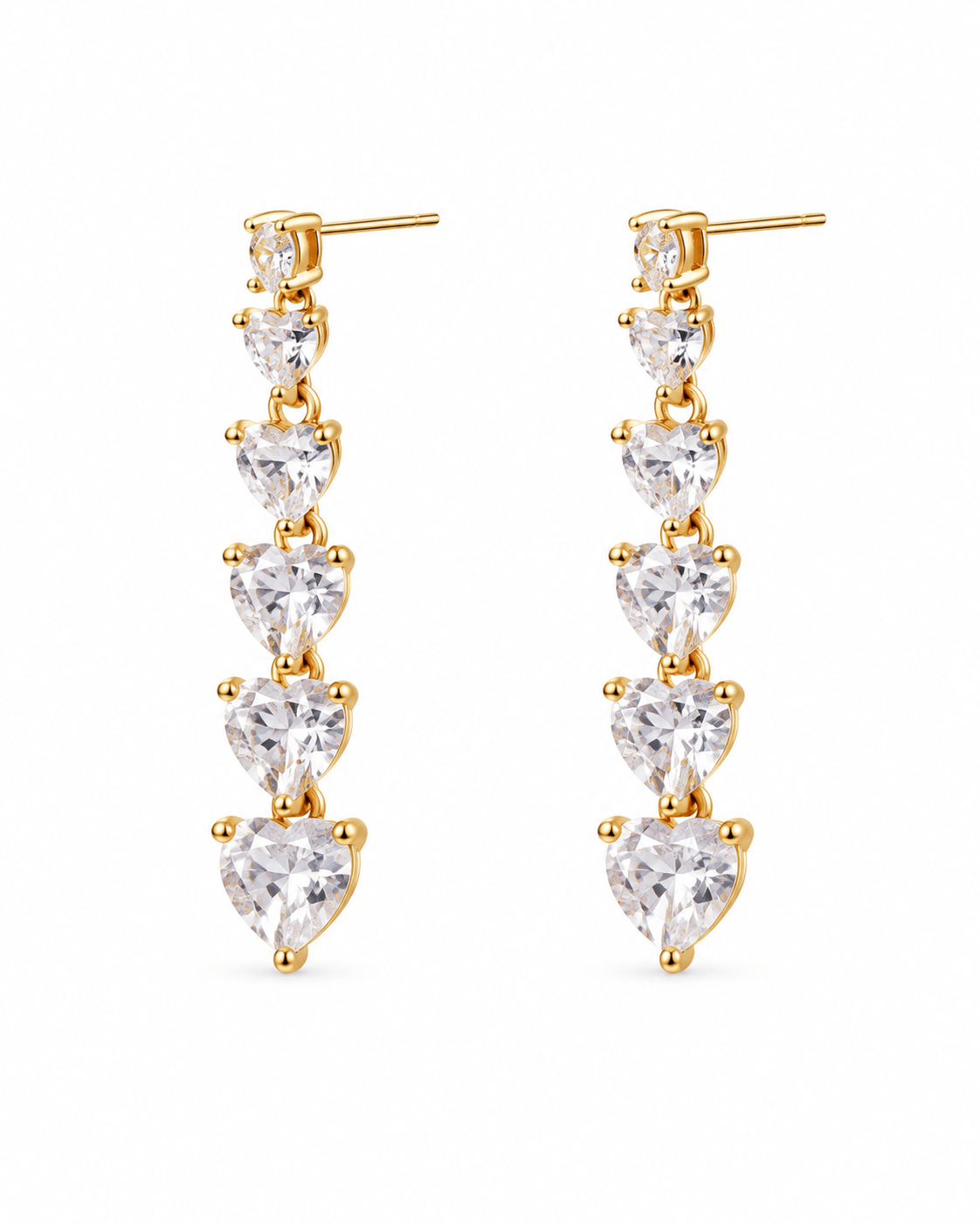 Graduated Heart Crystal Drop Earrings - Maxiblink