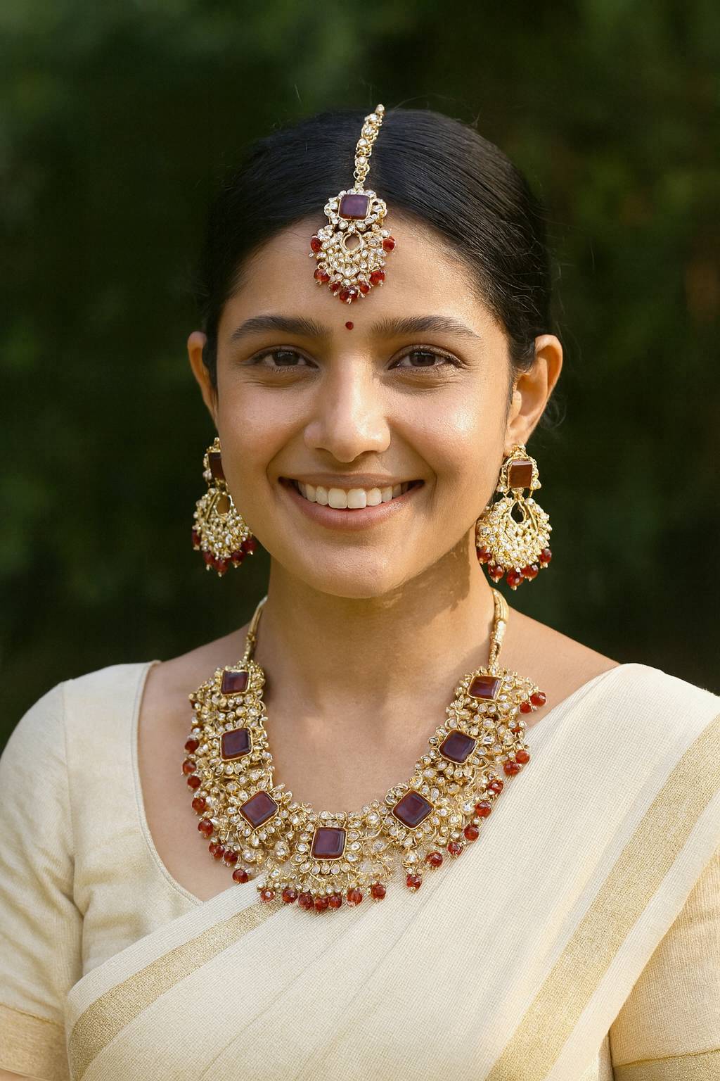 Grand Kundan Choker Necklace Set with Deep Ruby Squares - Maxiblink