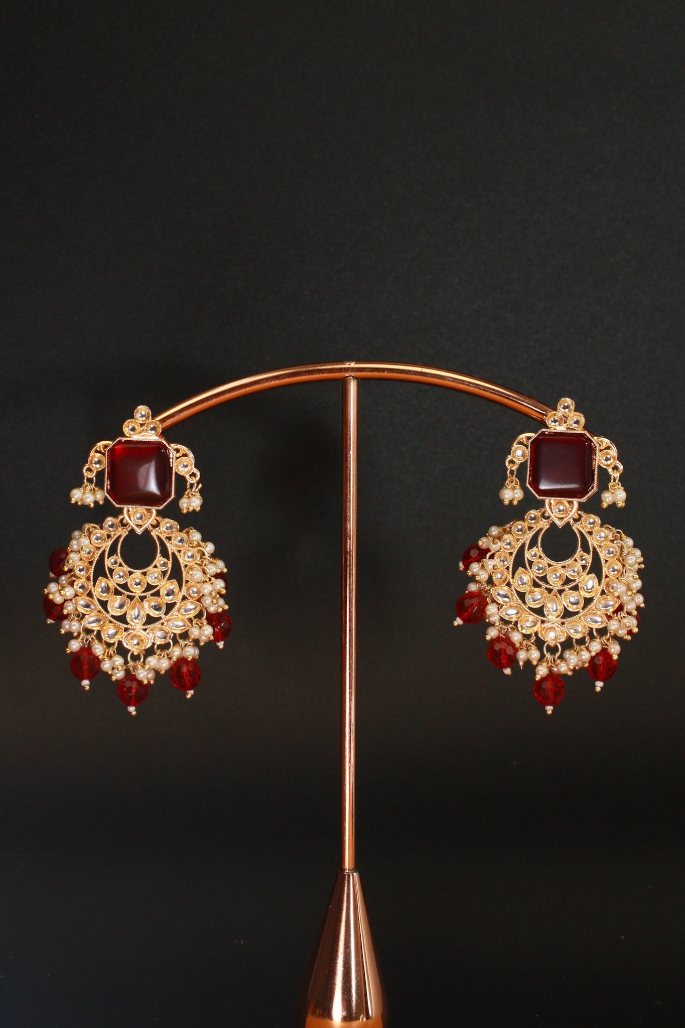 Grand Kundan Choker Necklace Set with Deep Ruby Squares - Maxiblink