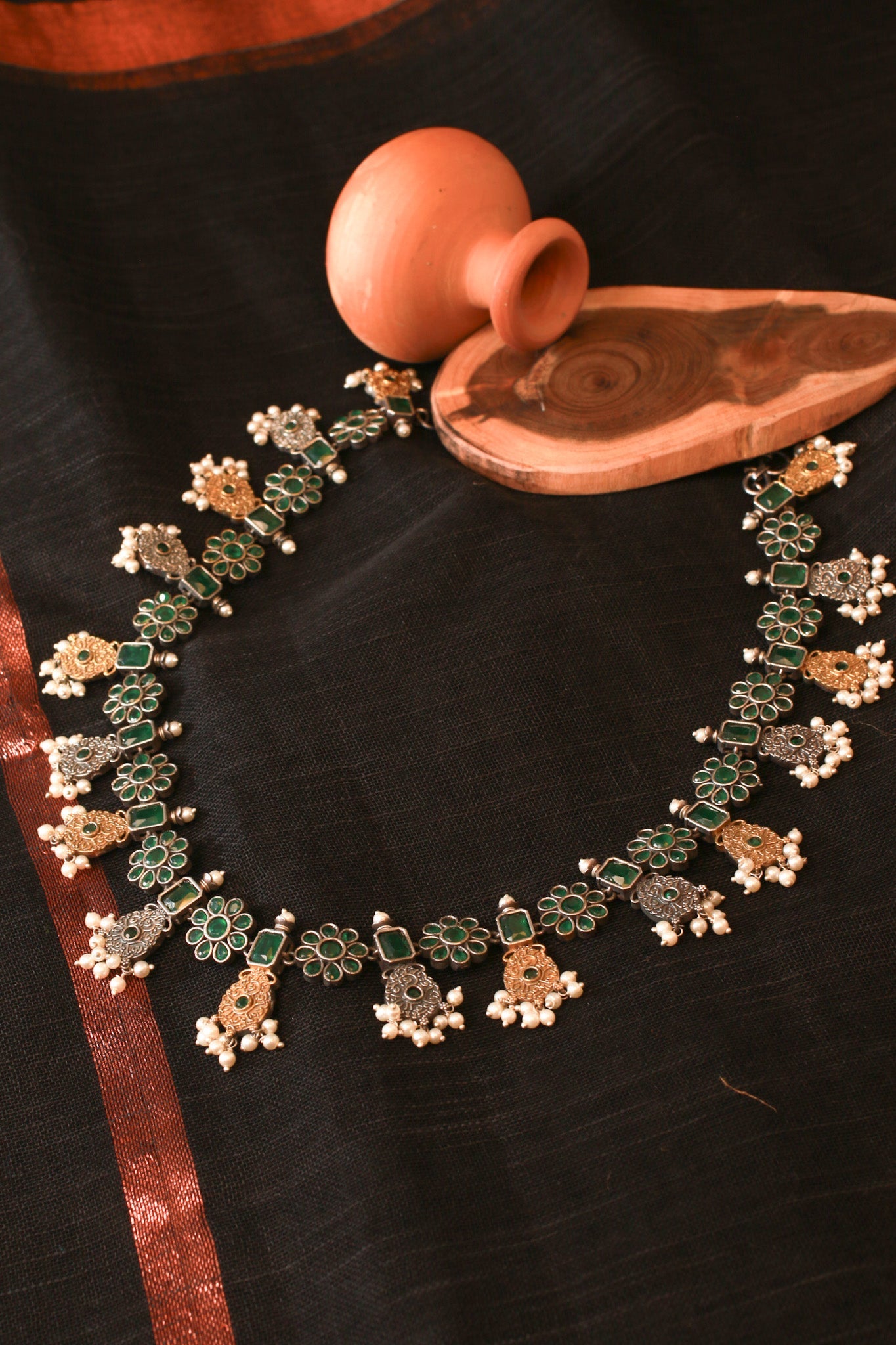 Green and Gold Tribal Pendant Necklace for Women - Maxiblink