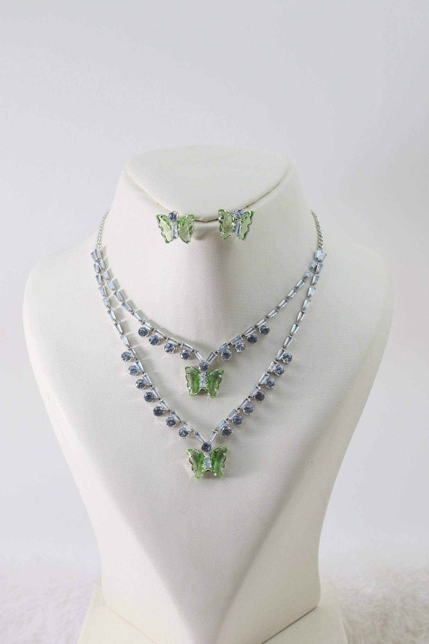 Green Butterfly Korean Glass Stone Necklace Set | Premium Crystal Jewellery - Maxiblink