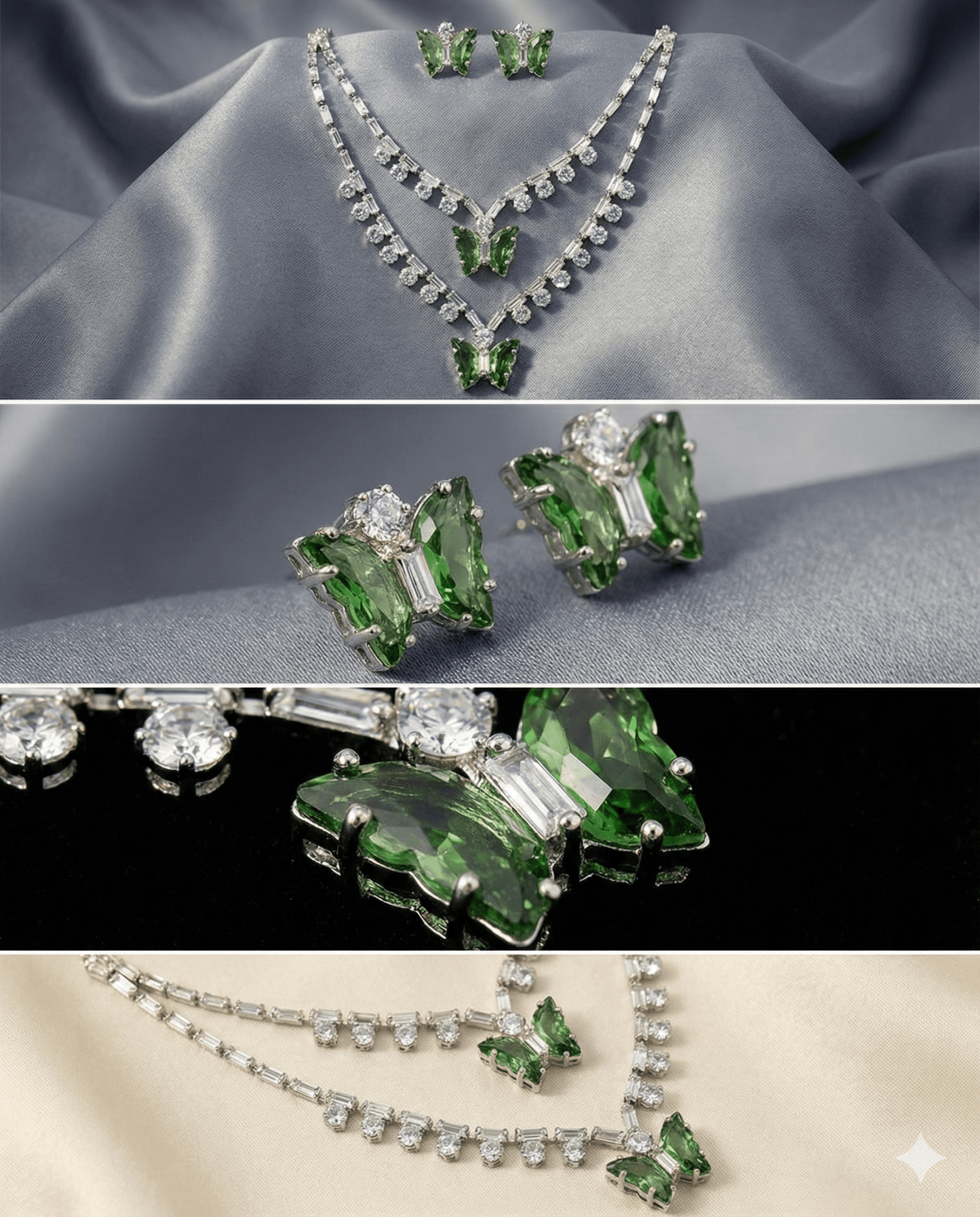 Green Butterfly Korean Glass Stone Necklace Set | Premium Crystal Jewellery - Maxiblink