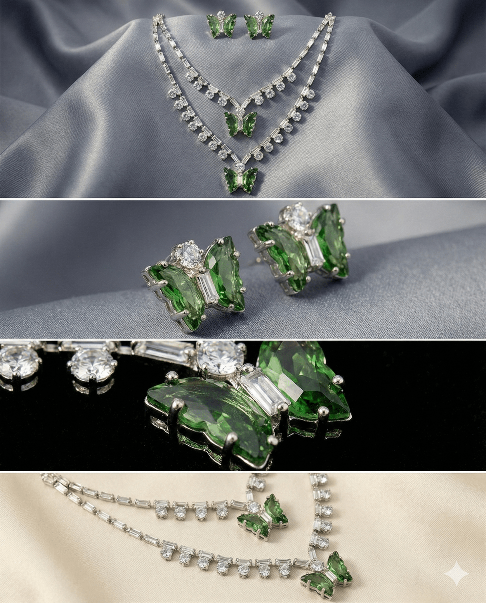 Green Butterfly Korean Glass Stone Necklace Set | Premium Crystal Jewellery - Maxiblink