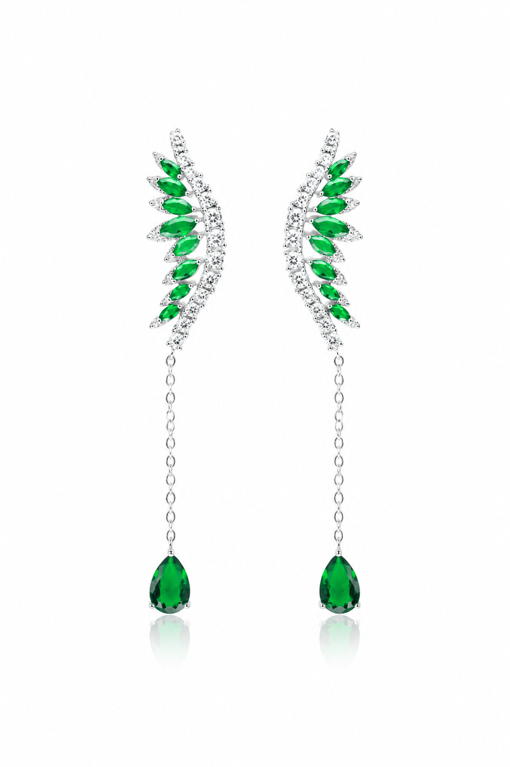 Green Crystal Ear Climber with Teardrop Chain Drop - Maxiblink