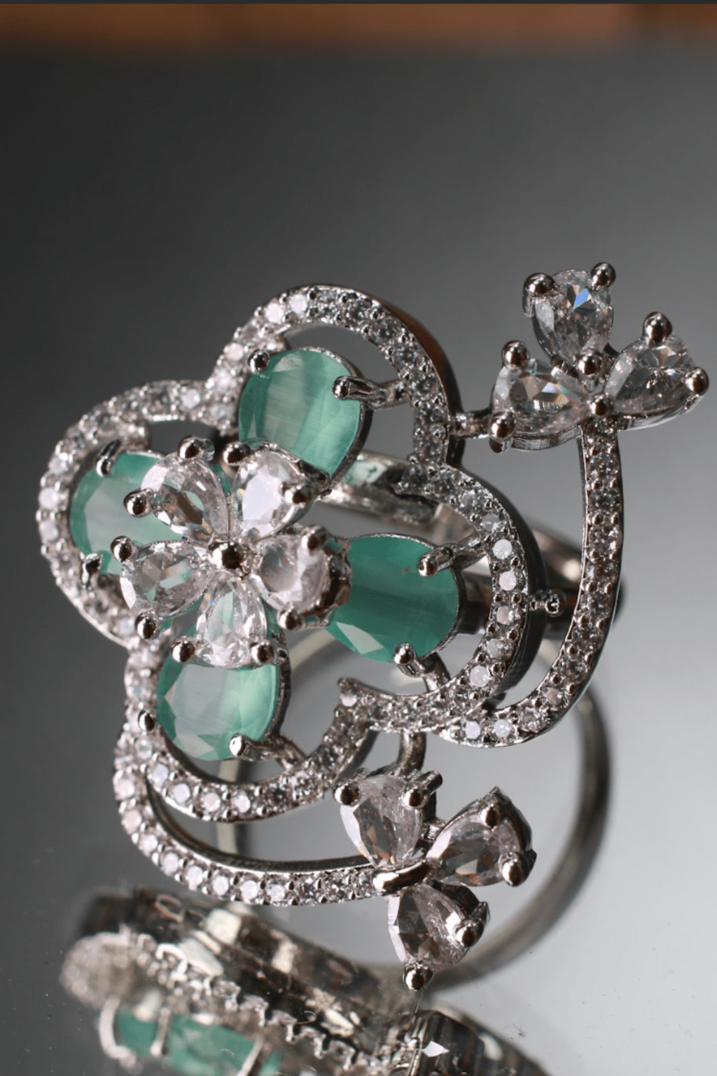 Green Floral Butterfly Adjustable Ring - Maxiblink