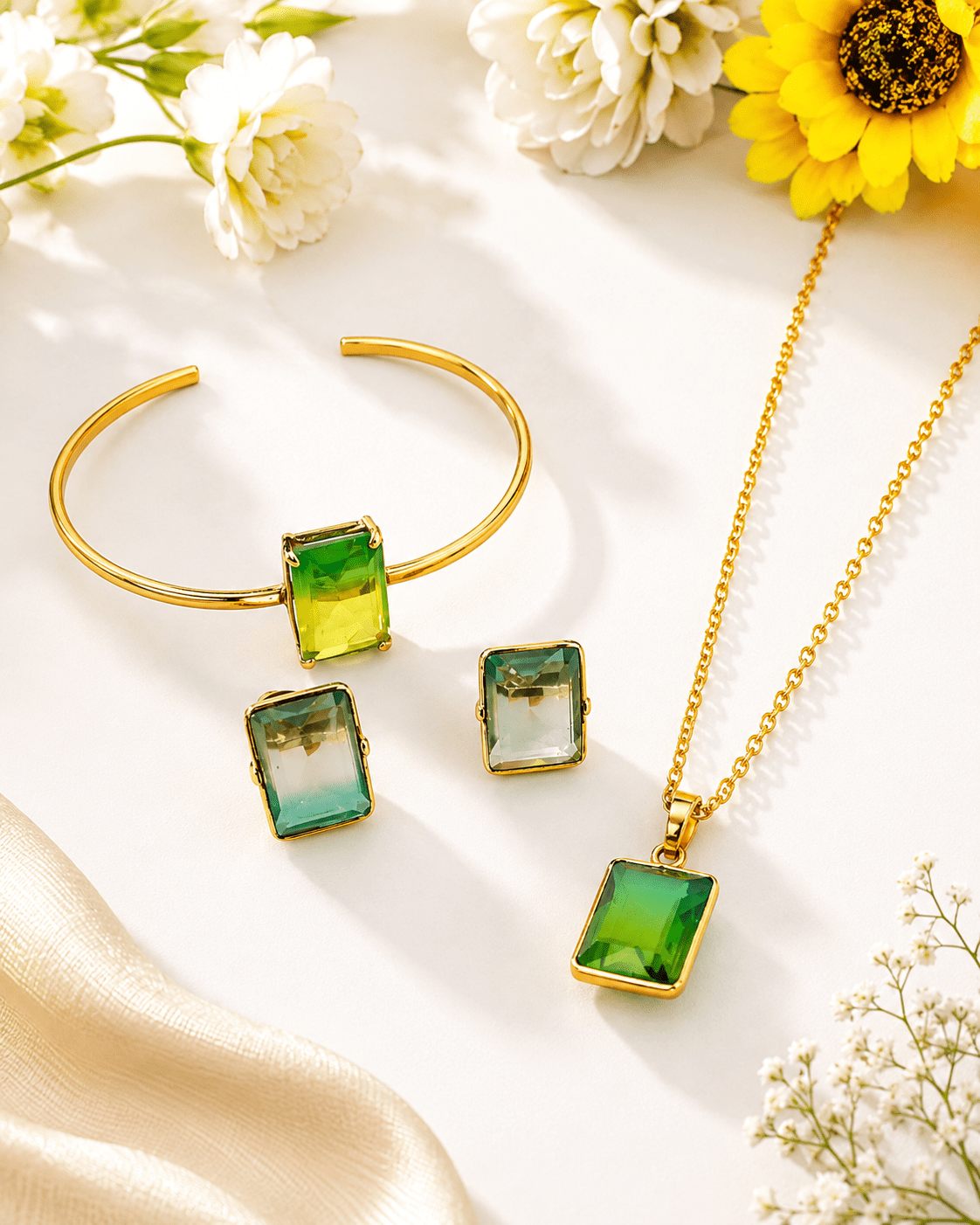 Green Gradient Crystal Pendant & Bracelet Set - Maxiblink
