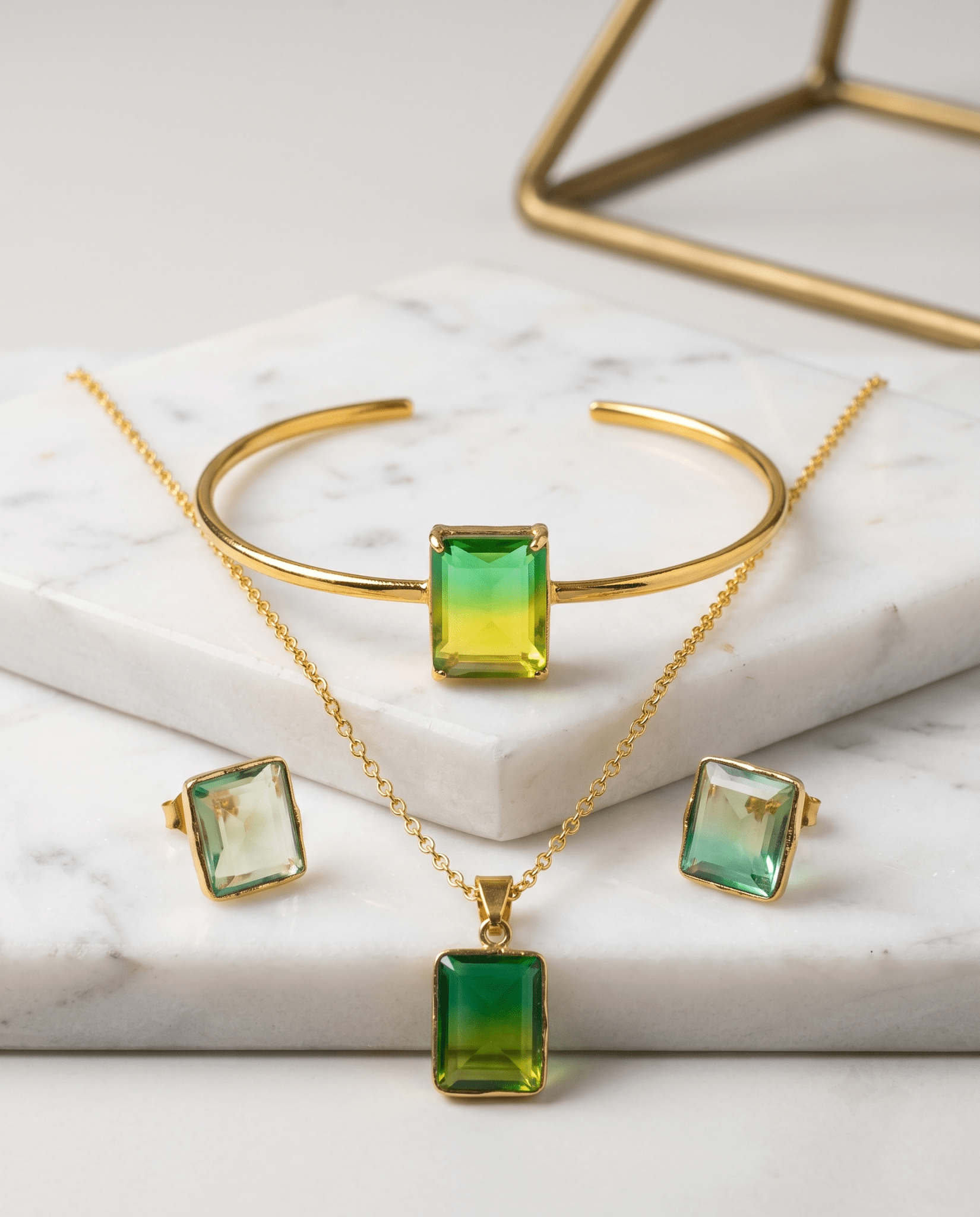 Green Gradient Crystal Pendant & Bracelet Set - Maxiblink