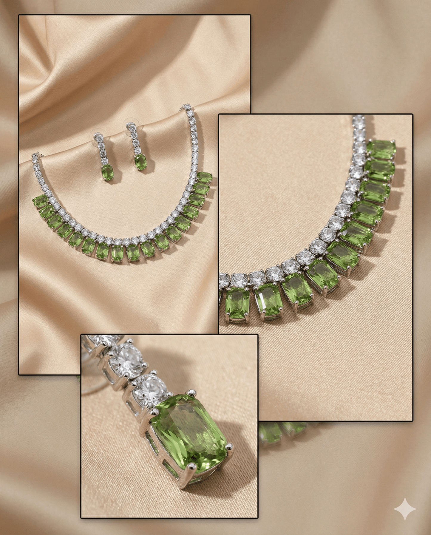 Green Korean Glass Stone Necklace Set | Premium Crystal Jewellery - Maxiblink