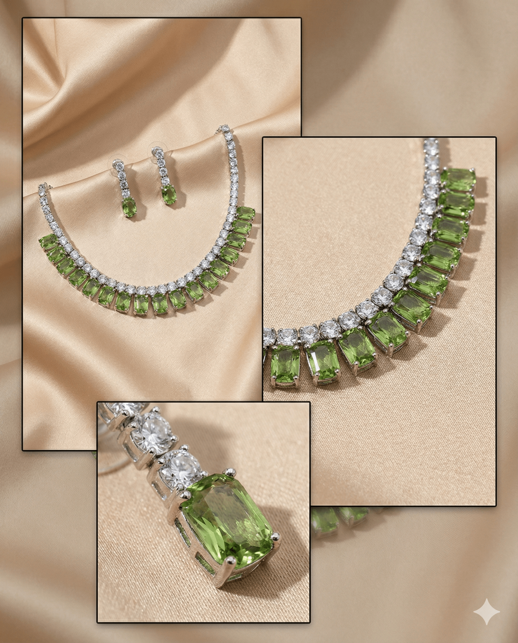 Green Korean Glass Stone Necklace Set | Premium Crystal Jewellery - Maxiblink