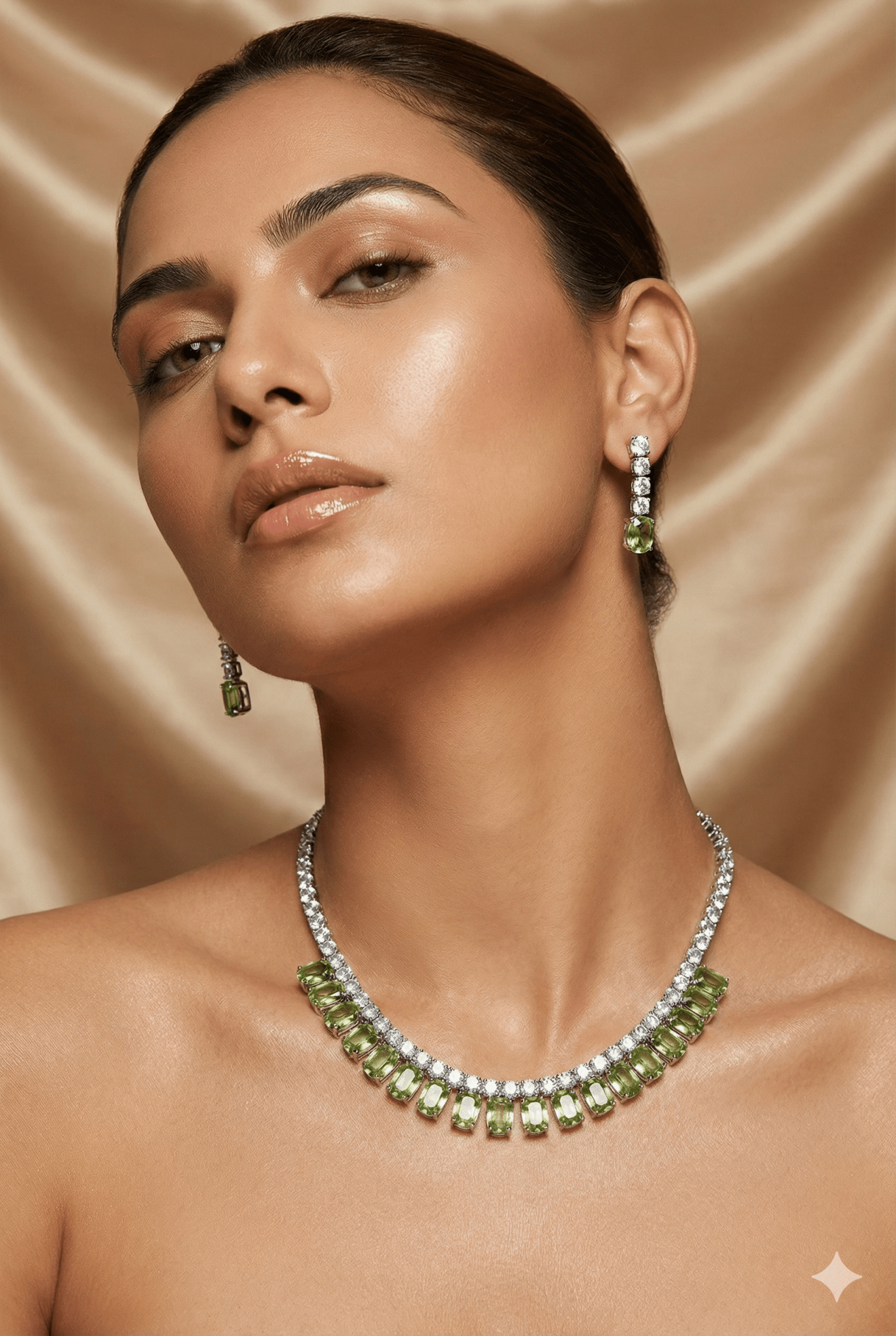 Green Korean Glass Stone Necklace Set | Premium Crystal Jewellery - Maxiblink