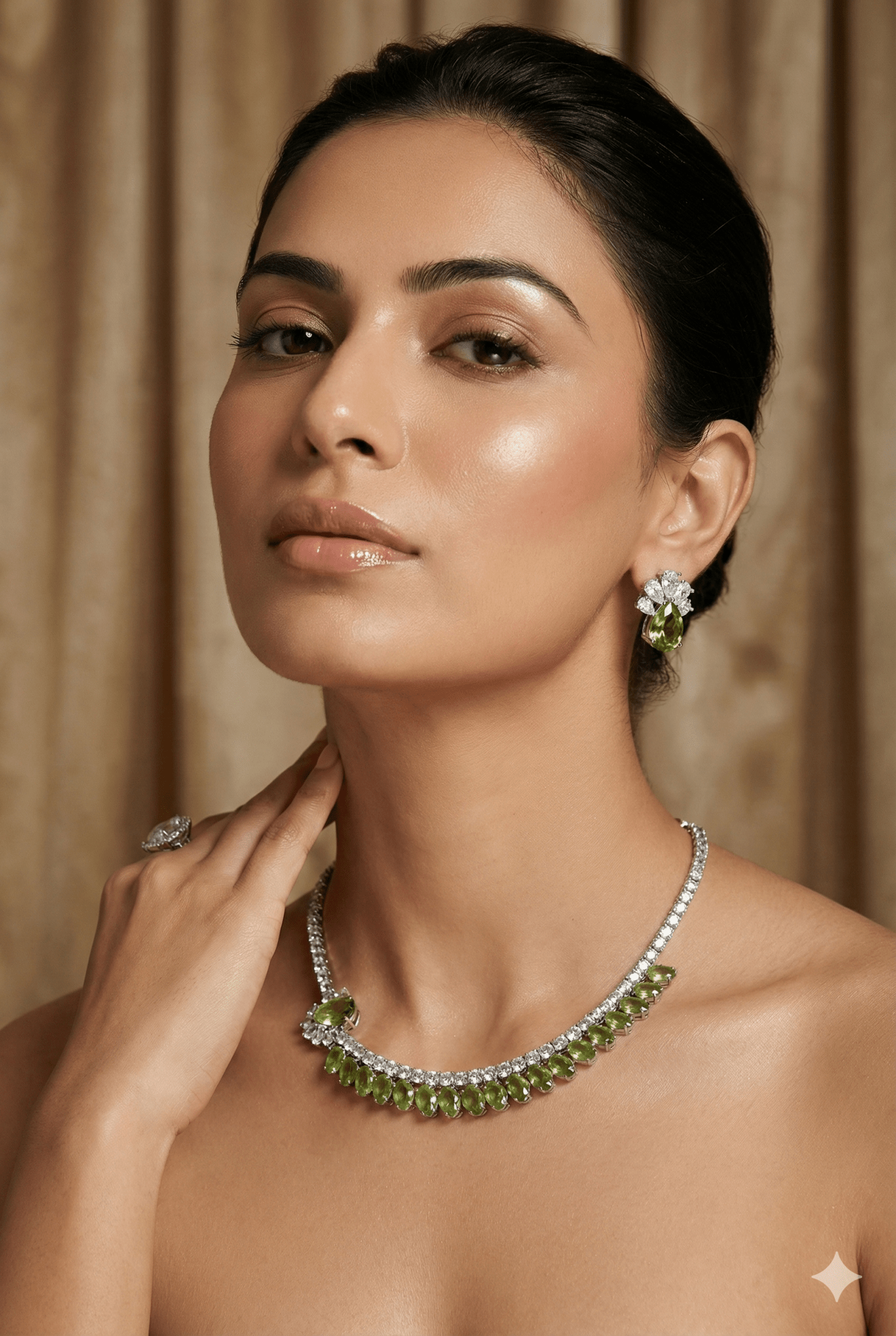 Green Korean Glass Stone Necklace Set | Premium Festive Jewellery - Maxiblink