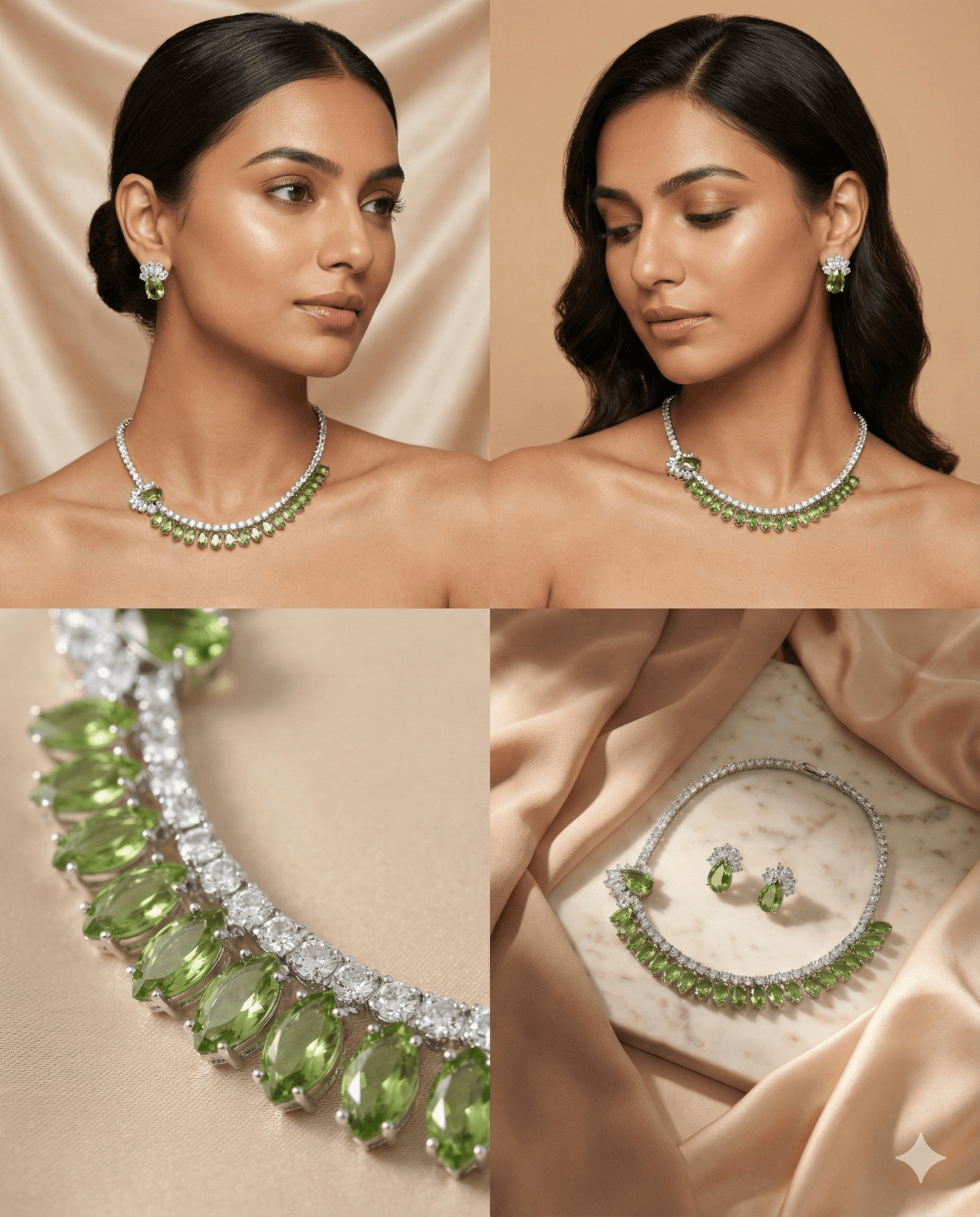 Green Korean Glass Stone Necklace Set | Premium Festive Jewellery - Maxiblink