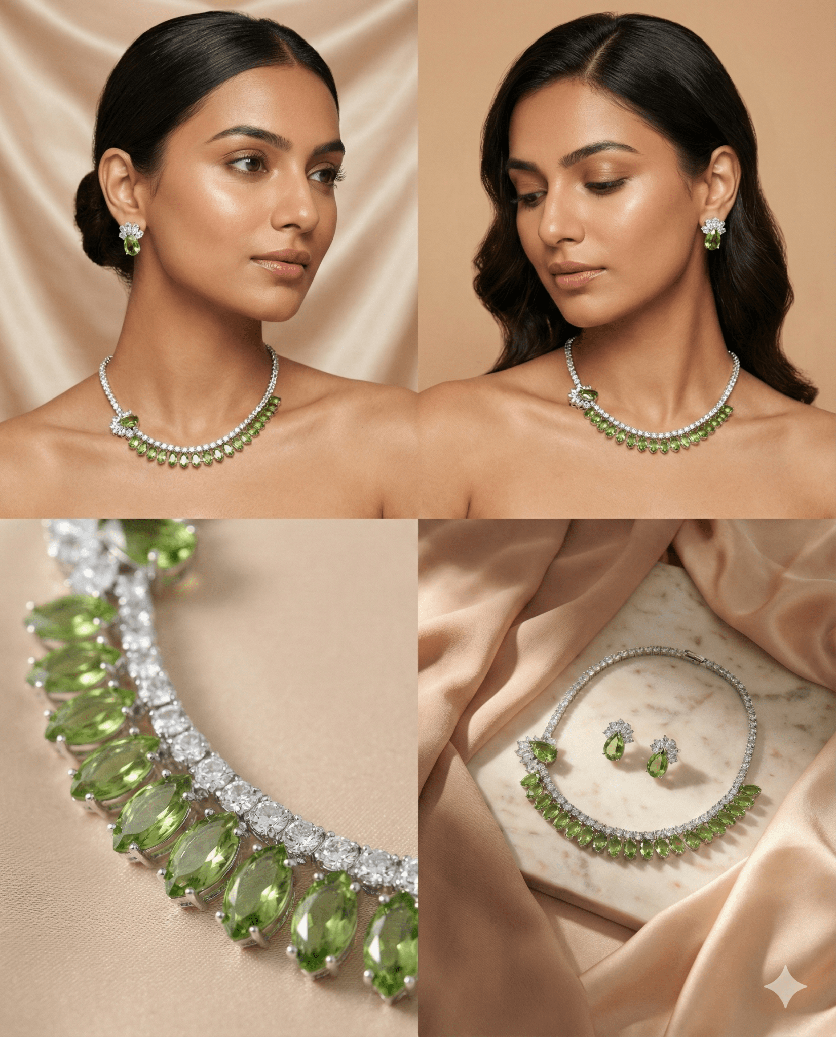 Green Korean Glass Stone Necklace Set | Premium Festive Jewellery - Maxiblink