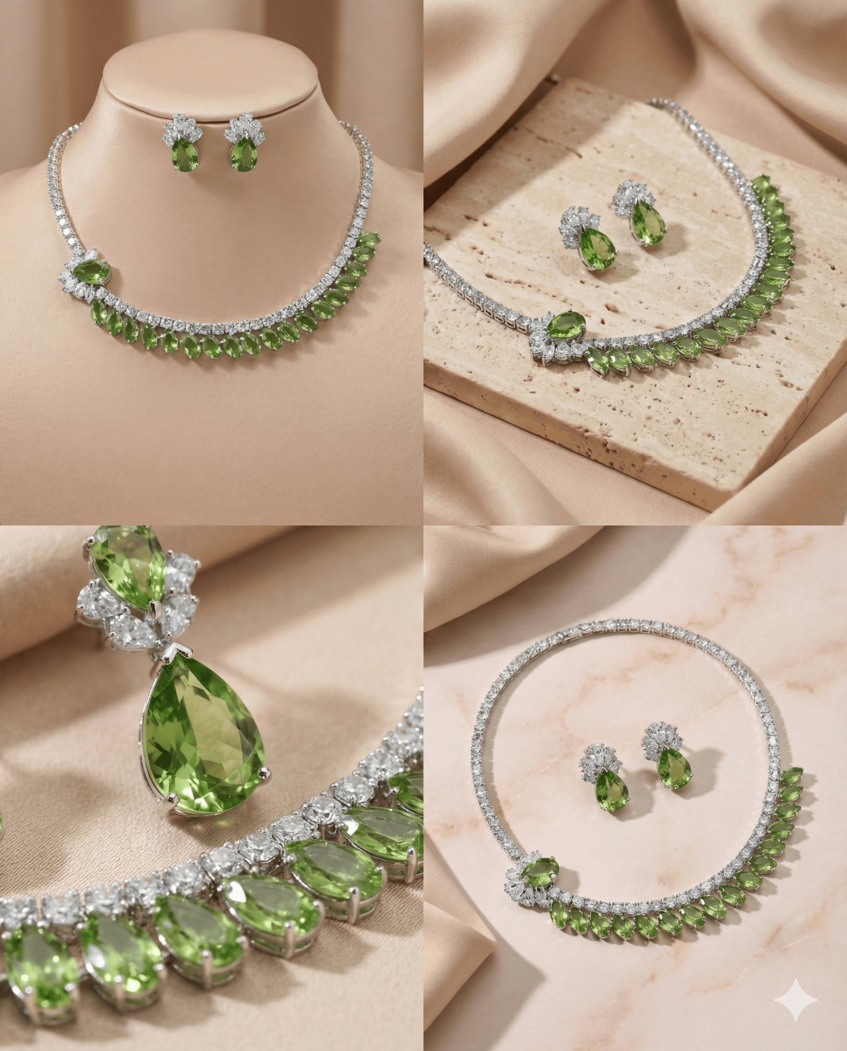 Green Korean Glass Stone Necklace Set | Premium Festive Jewellery - Maxiblink