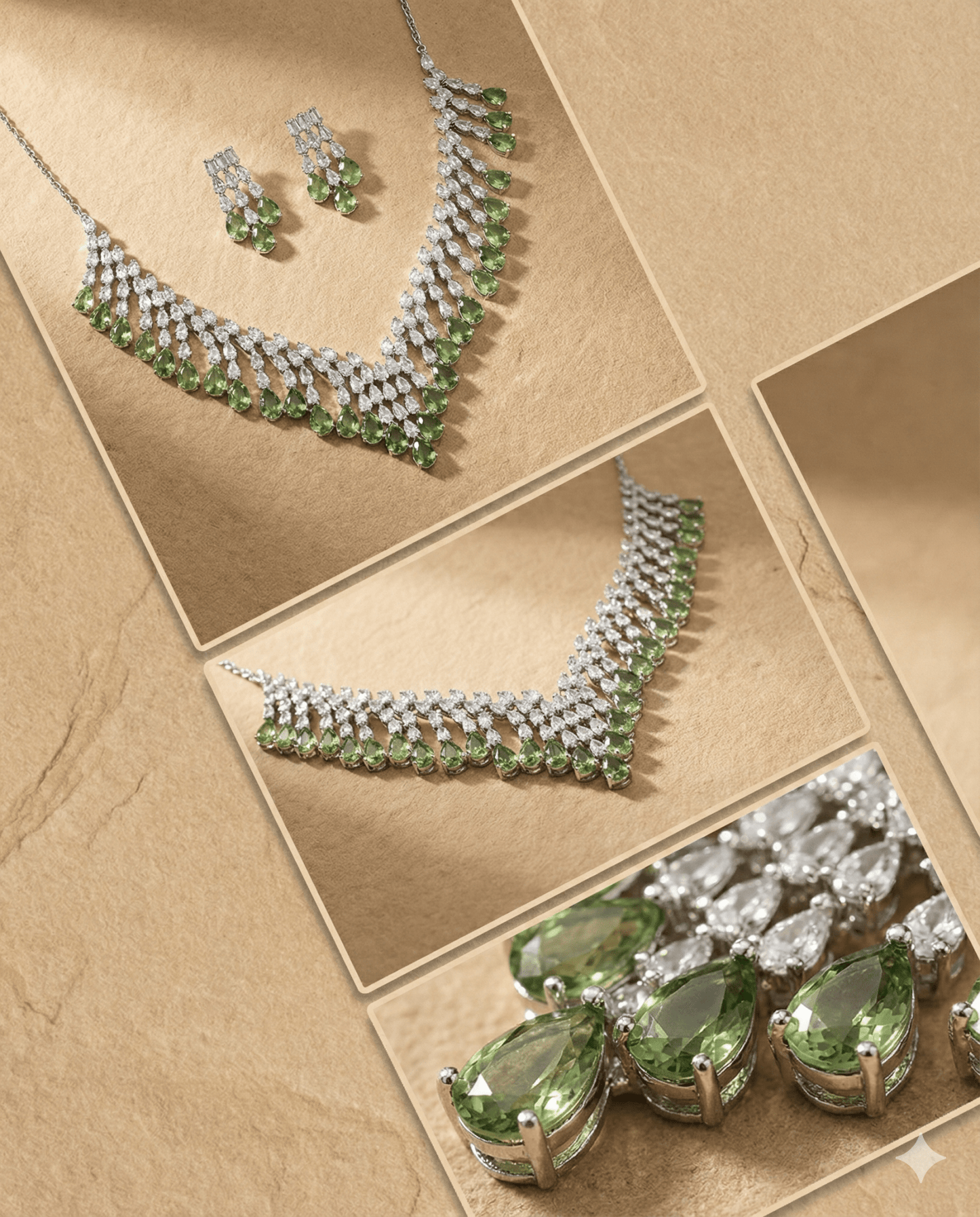 Green Layered Korean Glass Stone Necklace Set | Premium Jewellery - Maxiblink