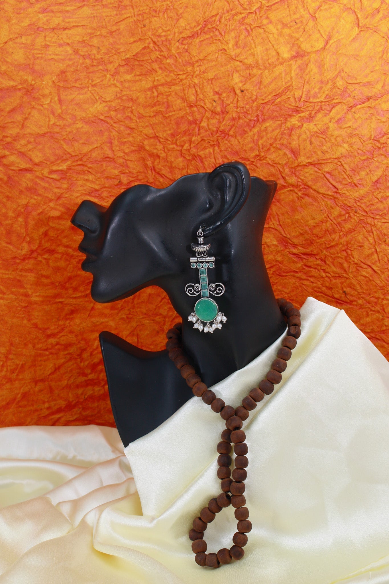Green Monalisa Stone German Silver Antique Earrings - Maxiblink