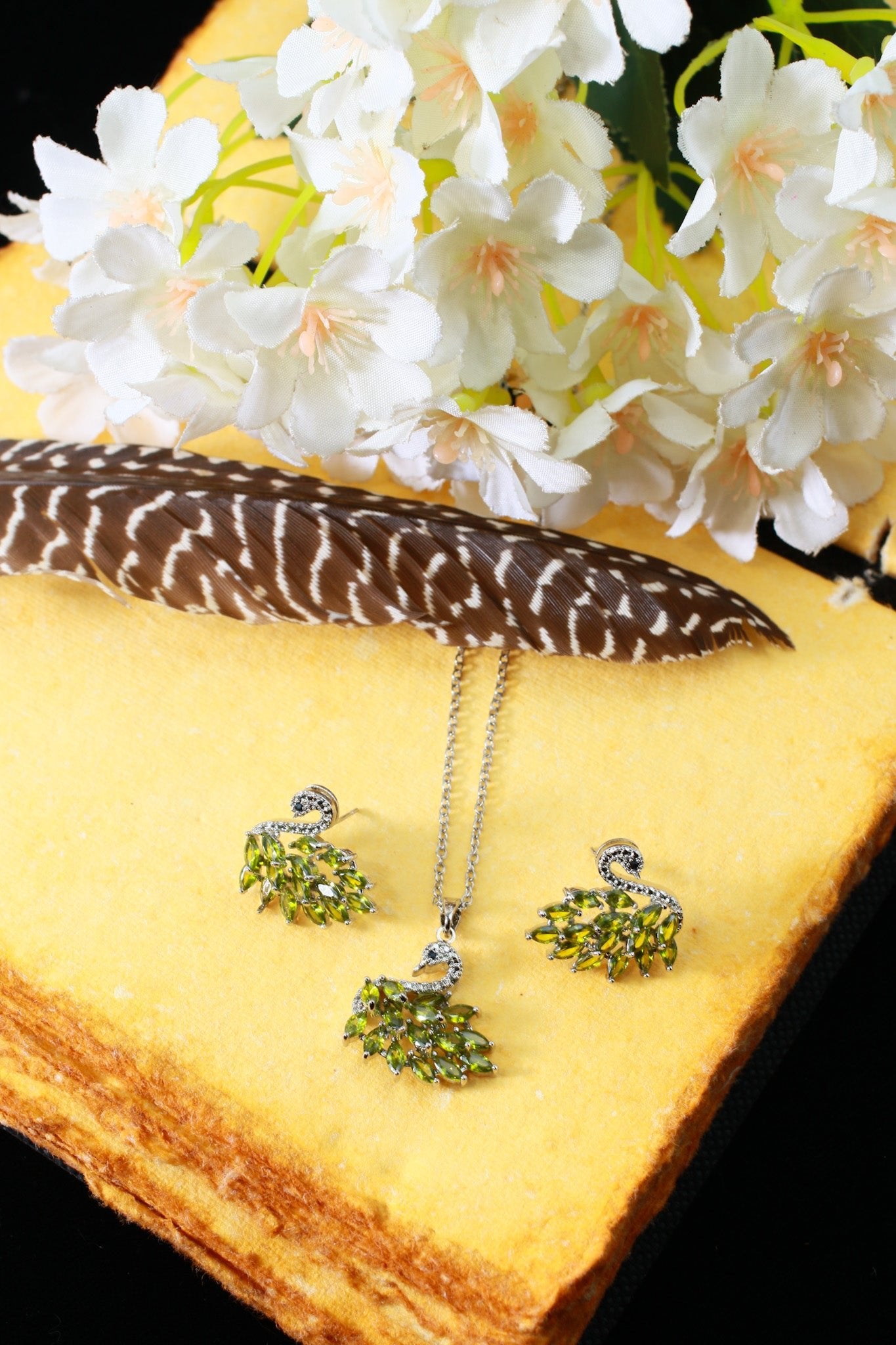 Green Peacock Crystal Pendant Set - Maxiblink