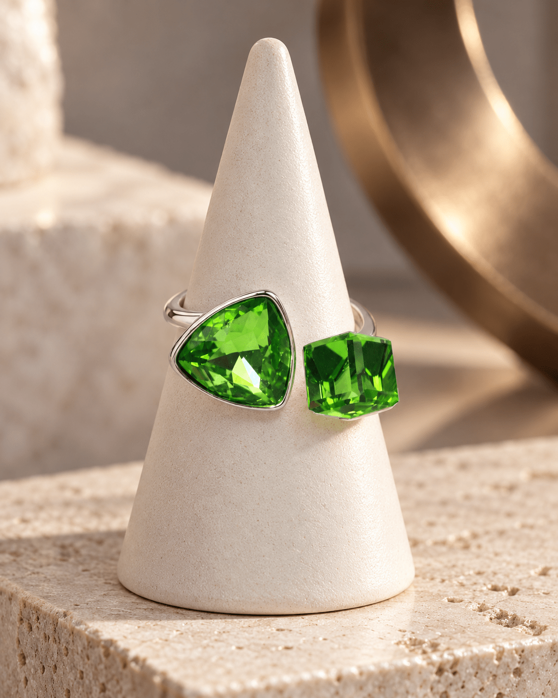Green Trillion & Cube Crystal Open Ring - Maxiblink