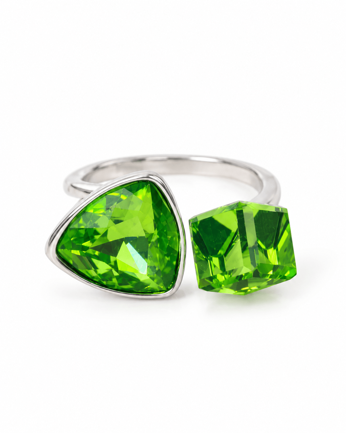 Green Trillion & Cube Crystal Open Ring - Maxiblink