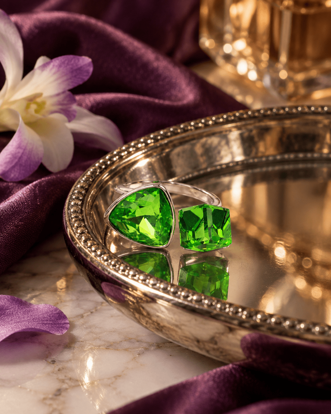 Green Trillion & Cube Crystal Open Ring - Maxiblink