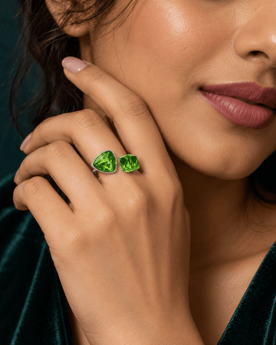 Green Trillion & Cube Crystal Open Ring - Maxiblink