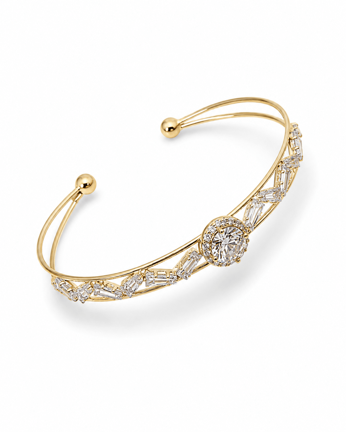 Halo Solitaire Baguette Cuff Bracelet - Maxiblink