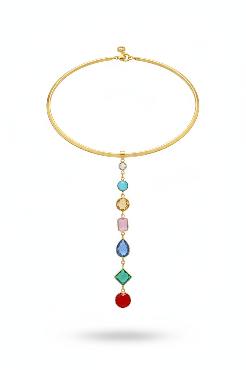 Hansuli Necklace with Multicolor Pendant | Brass Anti Tarnish | Lightweight - Maxiblink