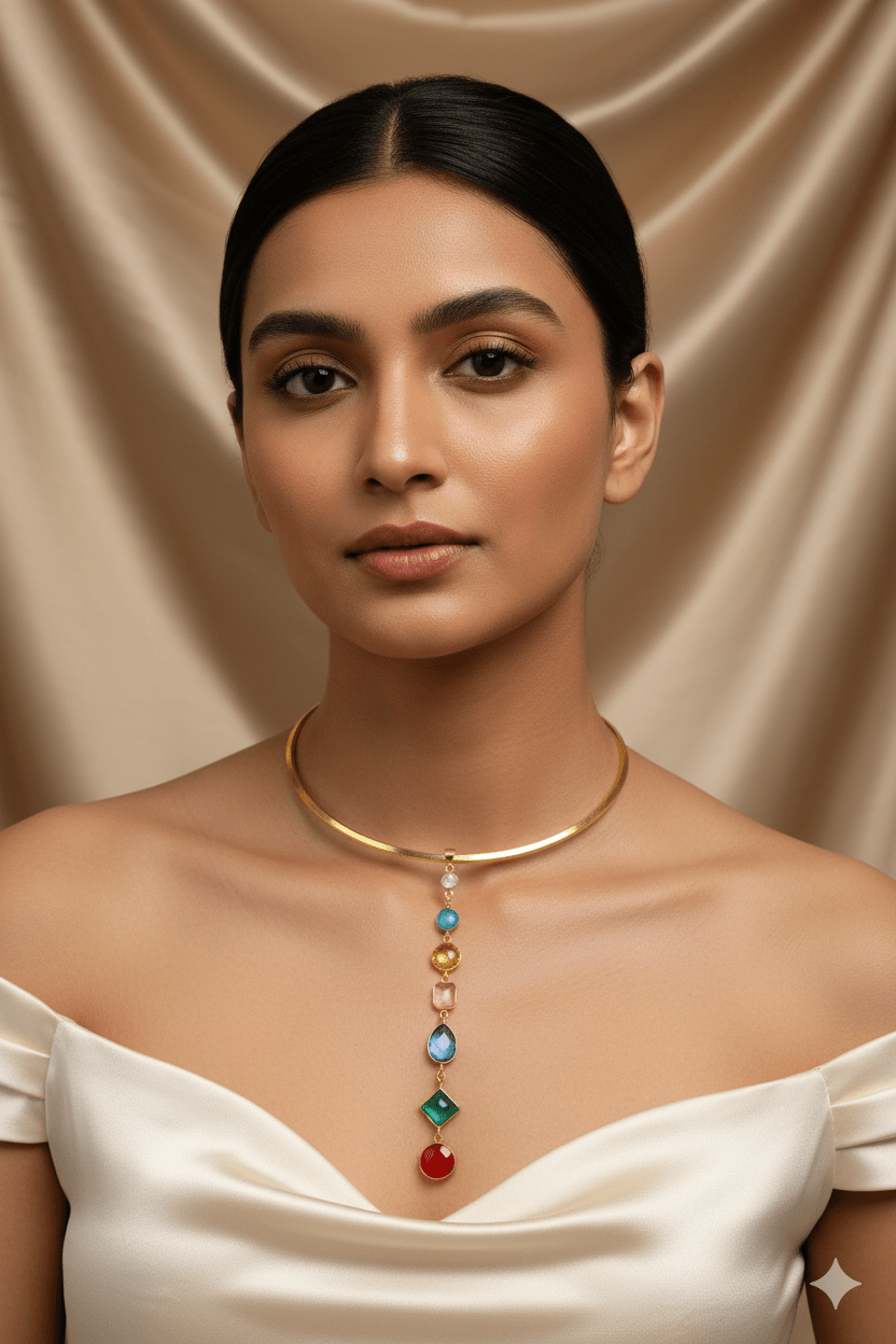 Hansuli Necklace with Multicolor Pendant | Brass Anti Tarnish | Lightweight - Maxiblink