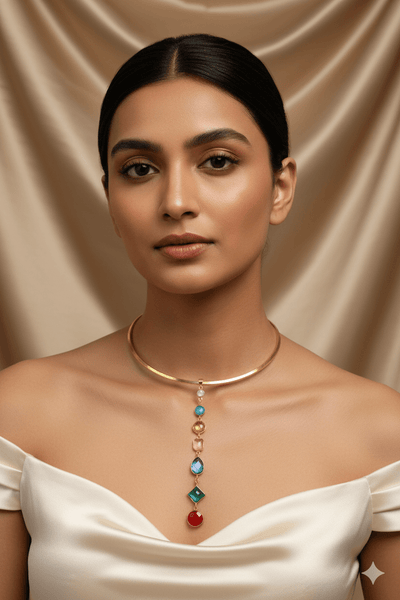 Hansuli Necklace with Multicolor Pendant | Brass Anti Tarnish | Lightweight - Maxiblink