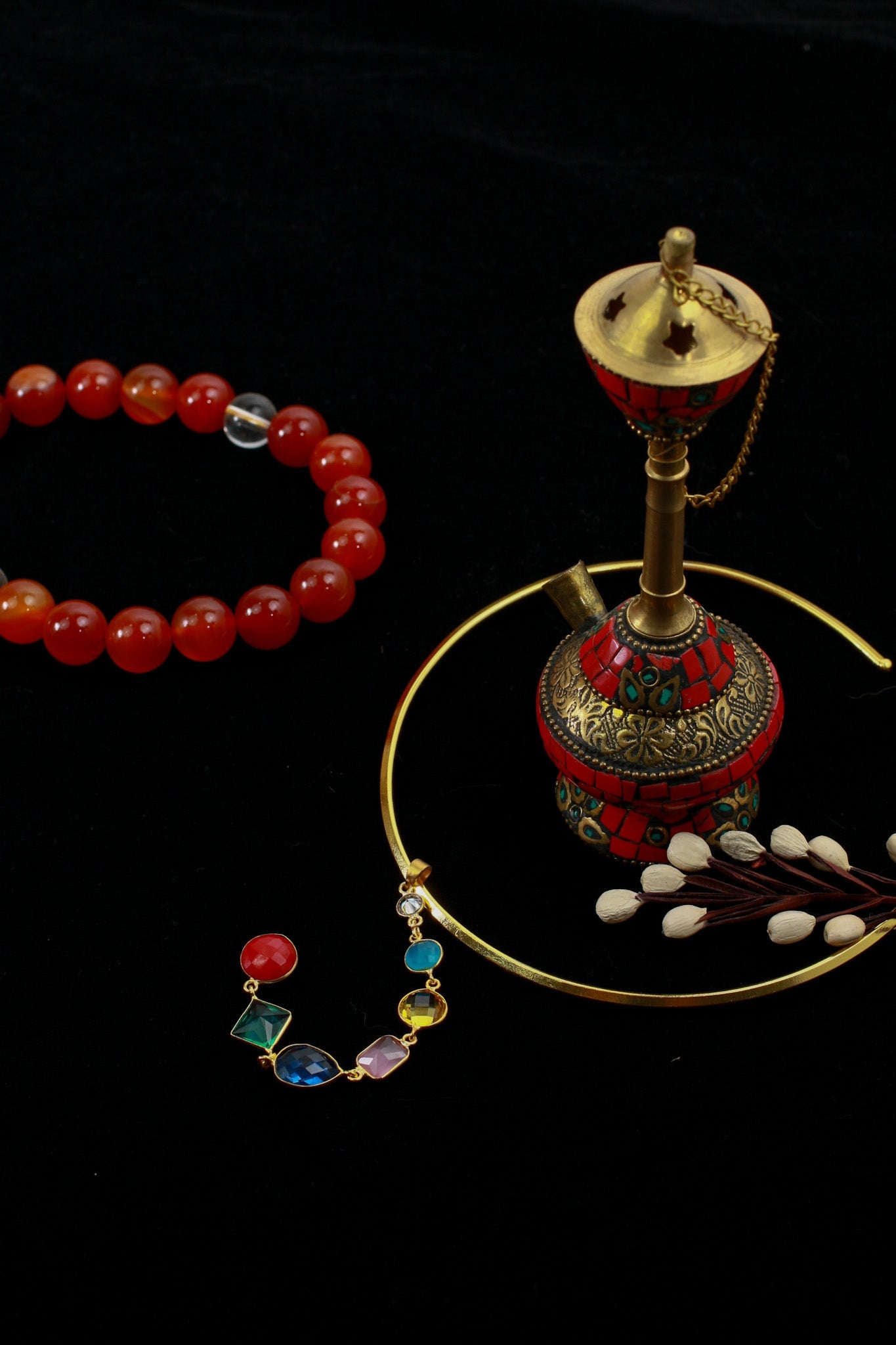 Hansuli Necklace with Multicolor Pendant | Brass Anti Tarnish | Lightweight - Maxiblink