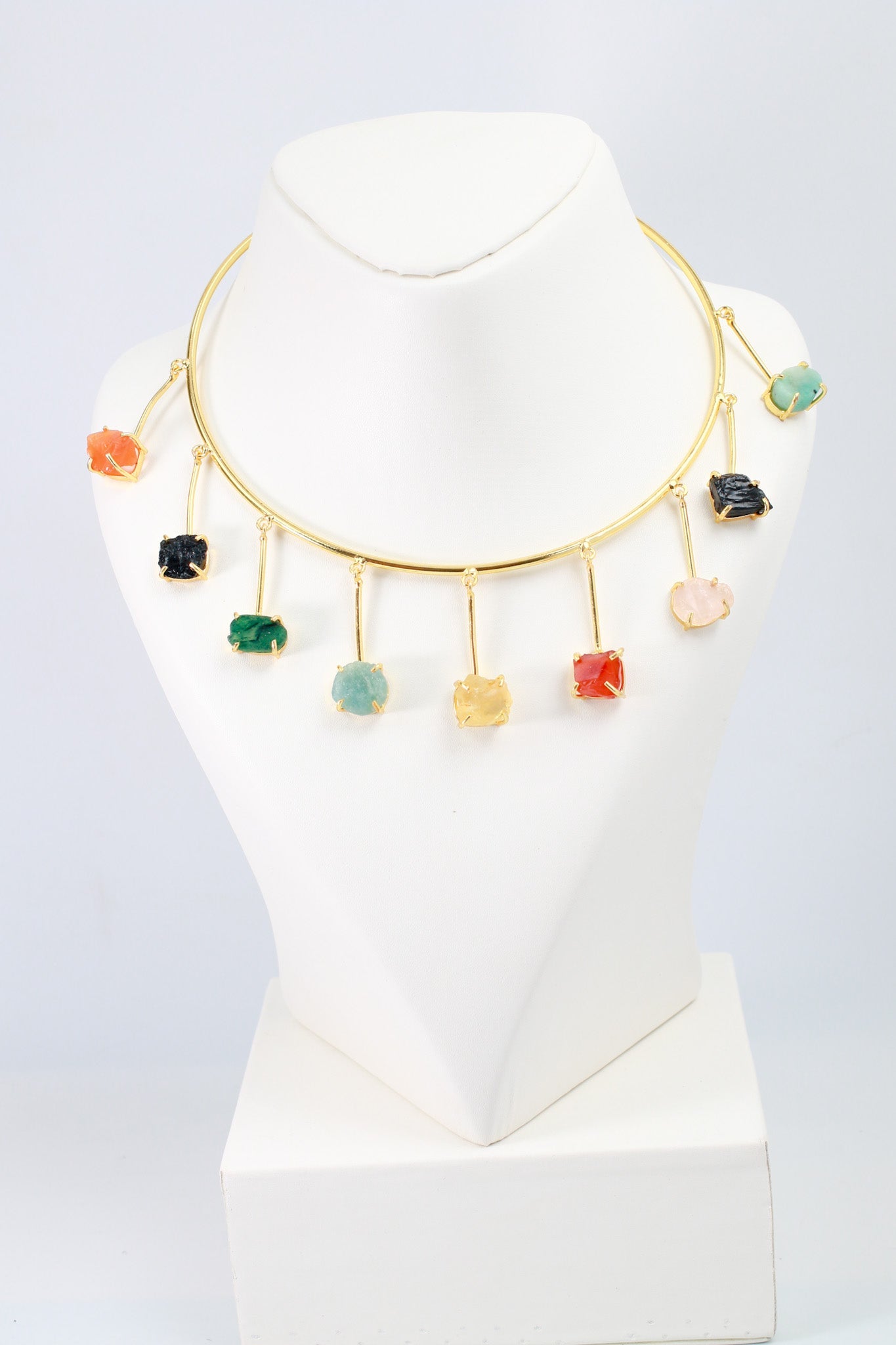 Hansuli Style Necklace with Natural Stones | Brass Anti Tarnish | Lightweight - Maxiblink