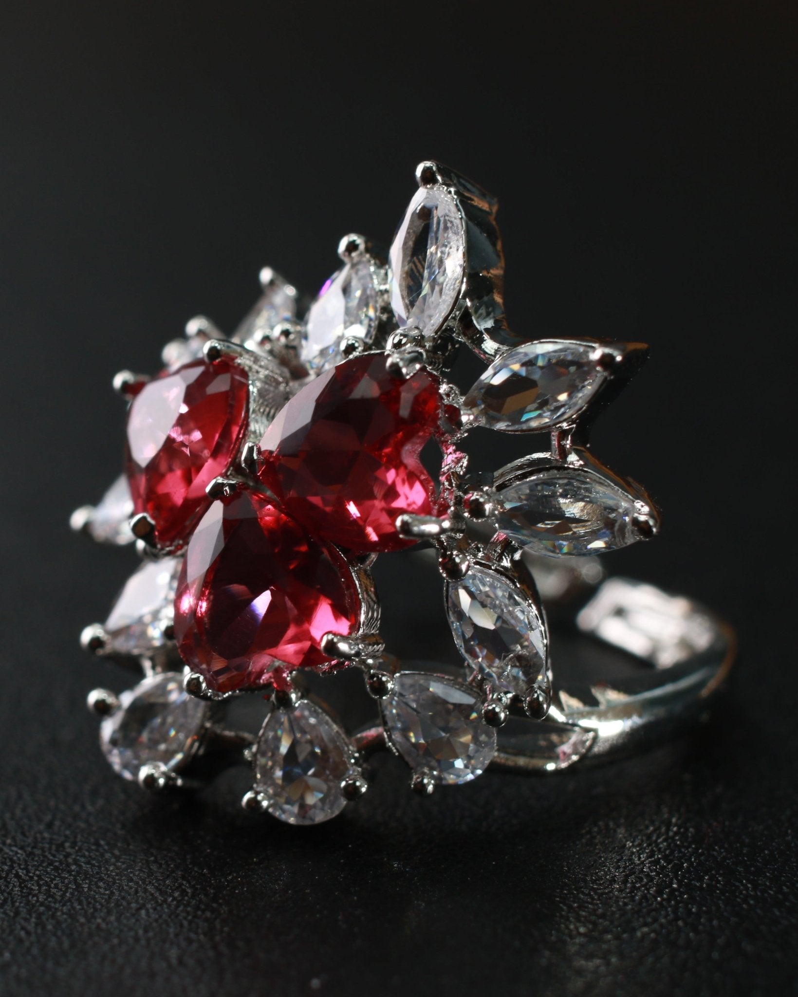Heart Cluster Ruby Ring with Diamond Accents - Maxiblink