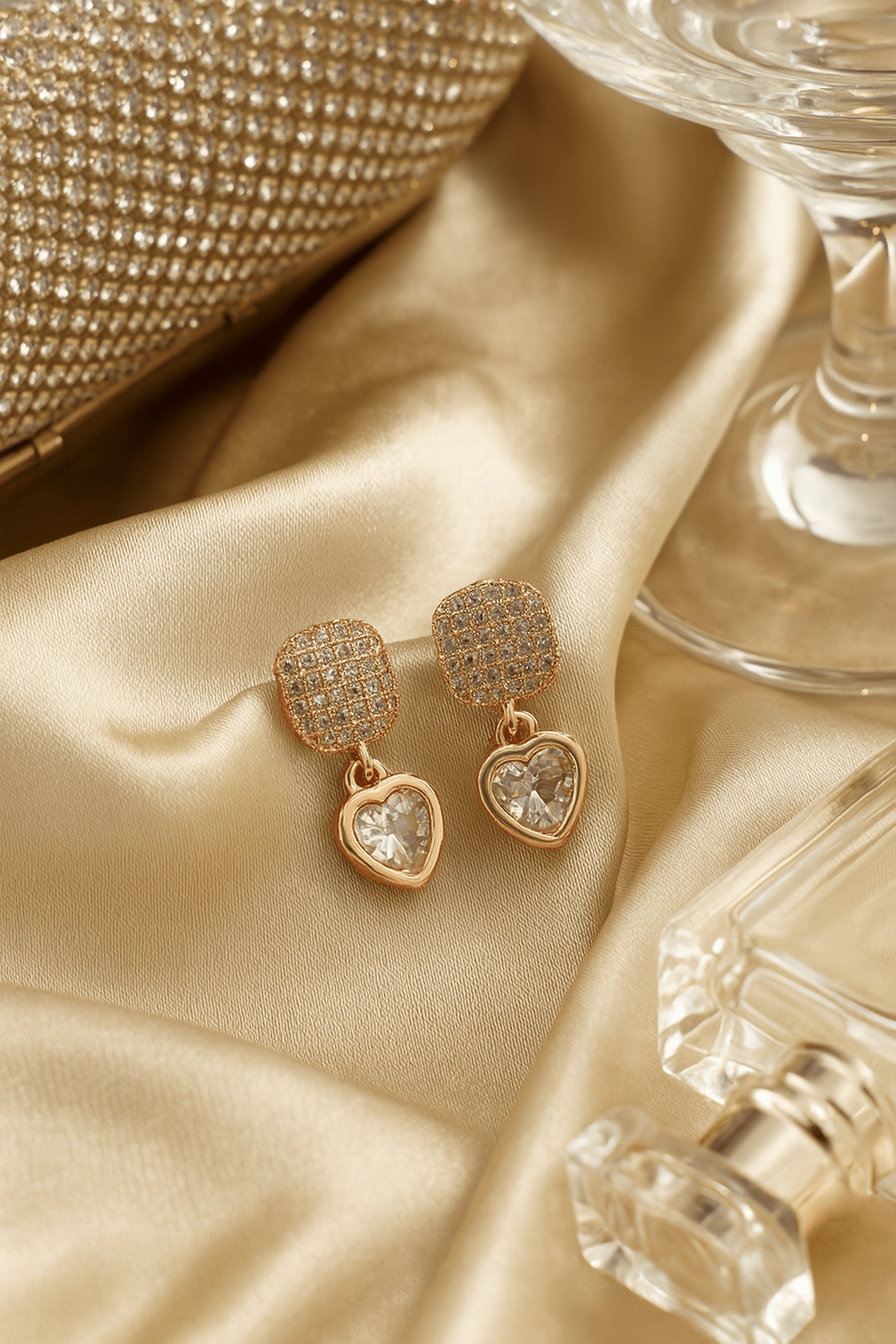 Heart Drop Studs with Crystal Center - Maxiblink