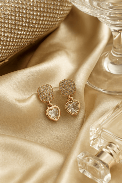 Heart Drop Studs with Crystal Center - Maxiblink