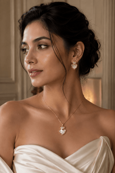 Heart Pendant Necklace & Earrings Set – 18K Gold Plated