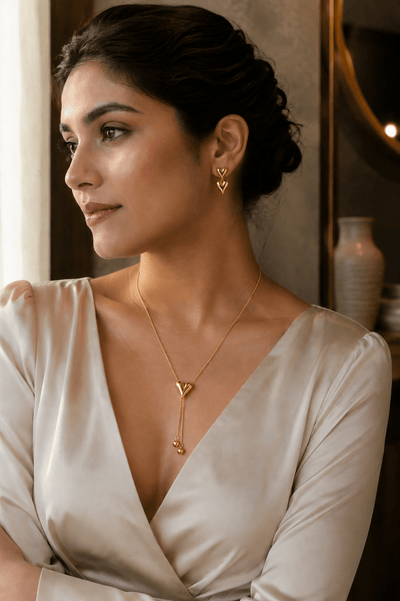 Heart Tassel Pendant Necklace & Earrings Set – 18K Gold Plated - Maxiblink